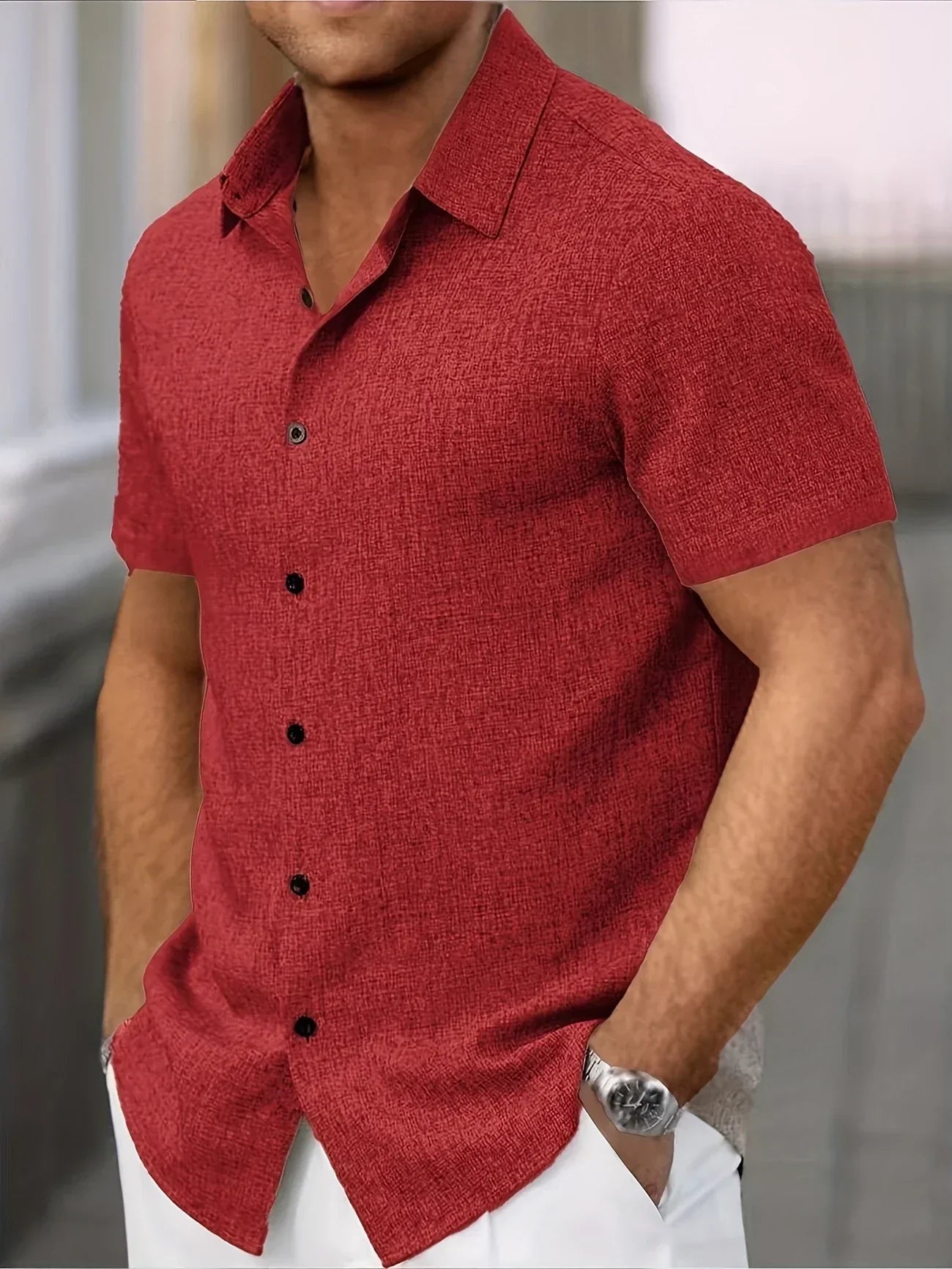 Chemise légère à manches courtes en mélange de lin