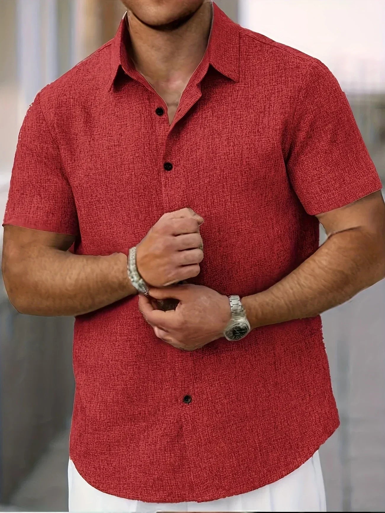Chemise légère à manches courtes en mélange de lin