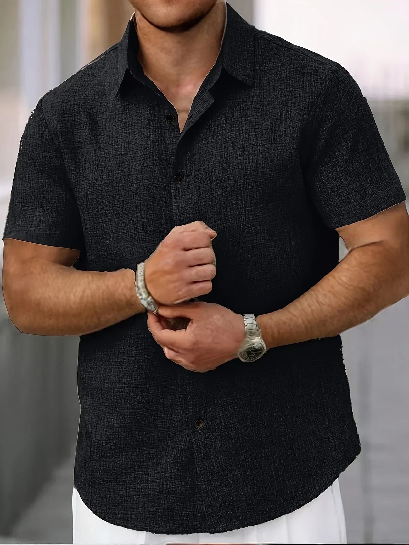 Chemise légère à manches courtes en mélange de lin