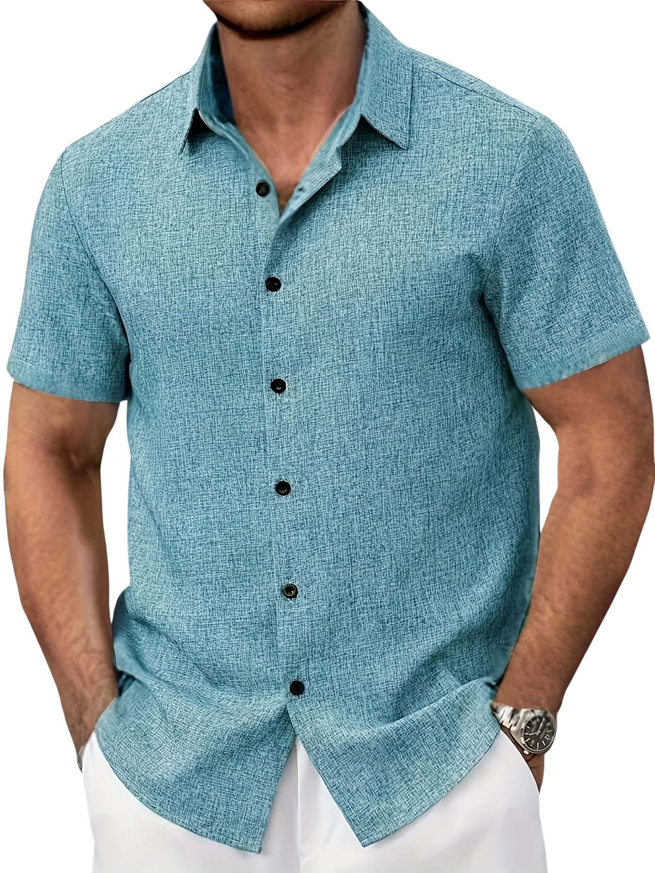 Chemise légère à manches courtes en mélange de lin
