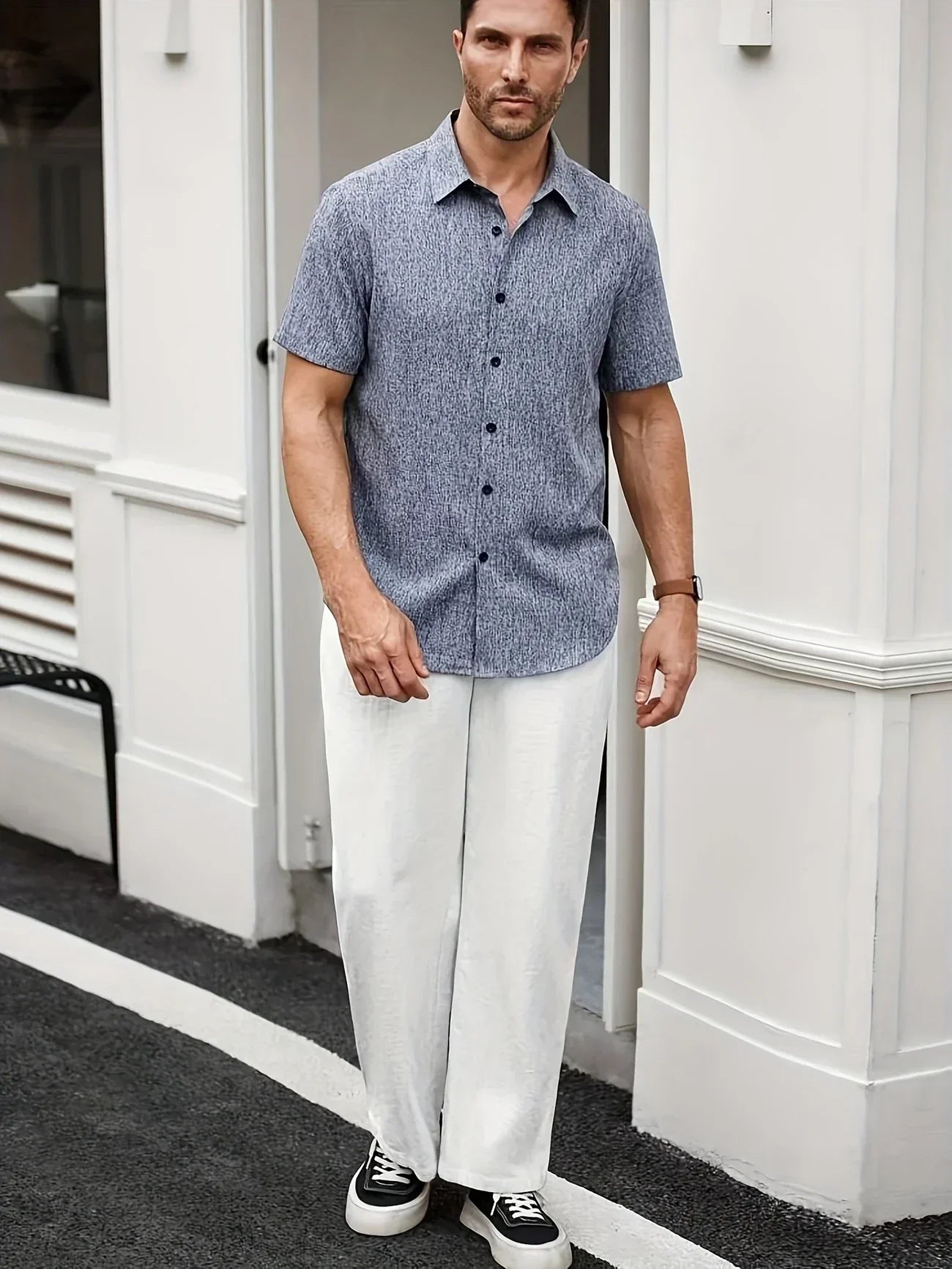 Chemise légère à manches courtes en mélange de lin