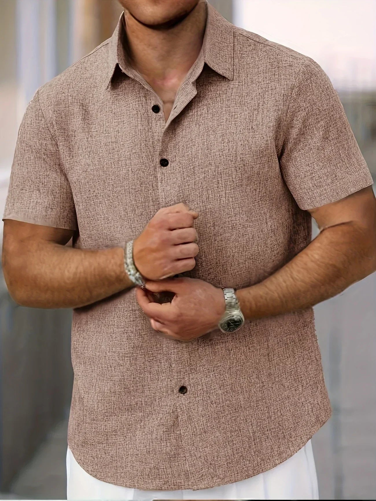 Chemise légère à manches courtes en mélange de lin