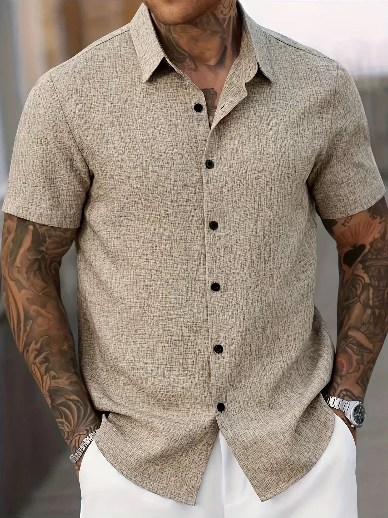 Chemise légère à manches courtes en mélange de lin